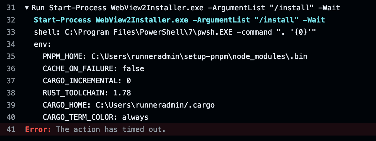 The WebView2 installer just hanging in CI for some reason